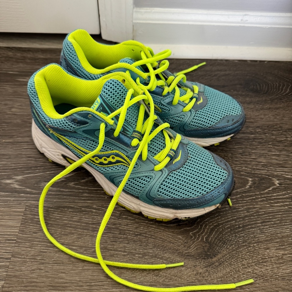 Teal & neon yellow tennis shoes sneakers